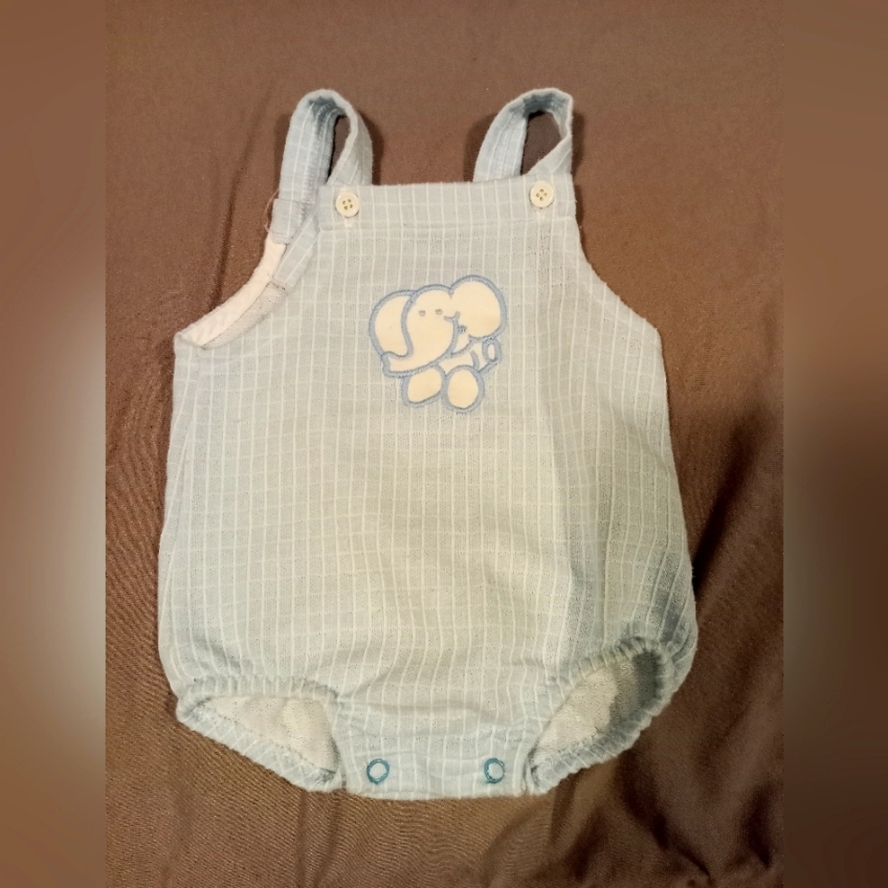 Vintage Carter’s Bubble Bib Shortalls 12 Months Blue Elephant